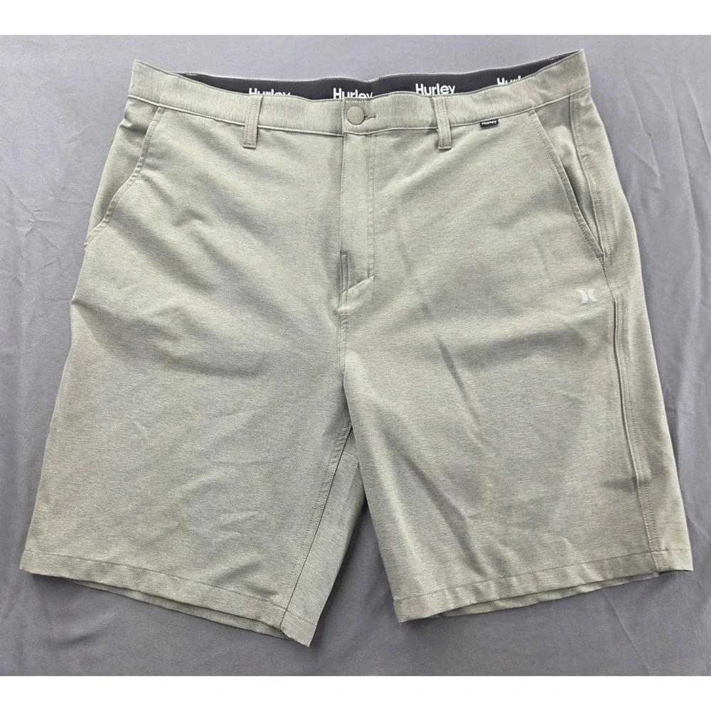 Hurley Mens 38 Gray Green Hybrid Flat Front Bermuda Shorts